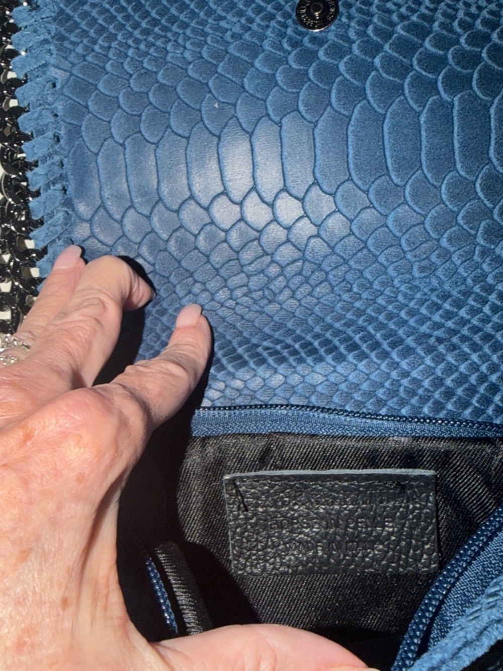 Structured Blue Python-Embossed Chain Crossbody Bag - Picture 3 of 5